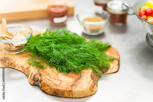 Fresh Dill on Cutting Board