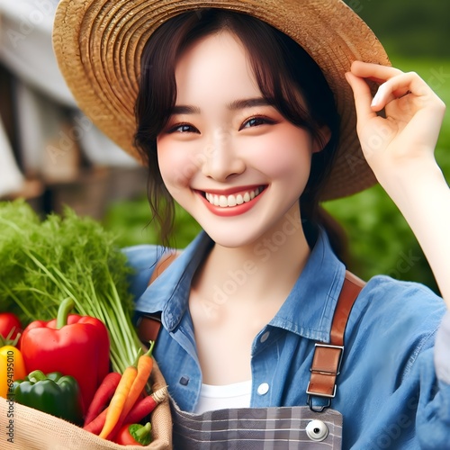 Wallpaper Mural Korean young female farmer with a cheerful expression and produce in hand Torontodigital.ca