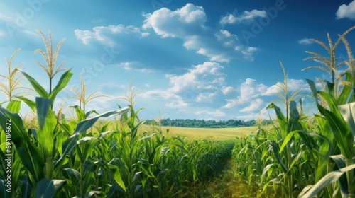 summer with close up of field mature wheat, corn field