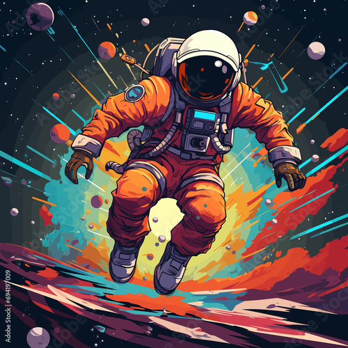 Astronaut adventure in space with colorful background illustration