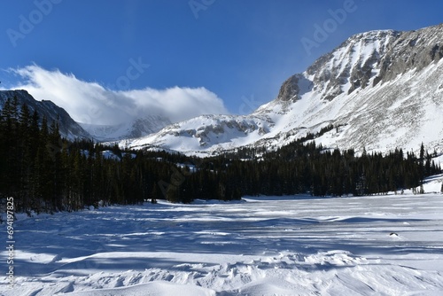 Snow-covered mountains in winter