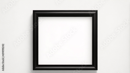 Lienzo en blanco vac  o con marco decorativo negro sobre una maqueta de fondo blanco 