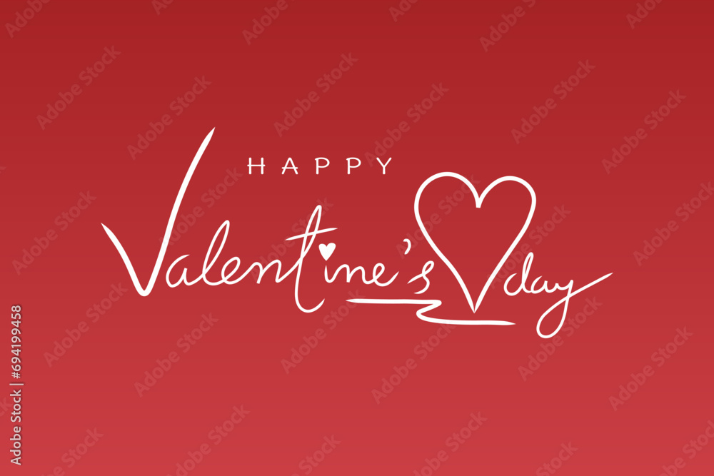 Happy Valentines Day typography with handwritten calligraphy text, isolated on red background.