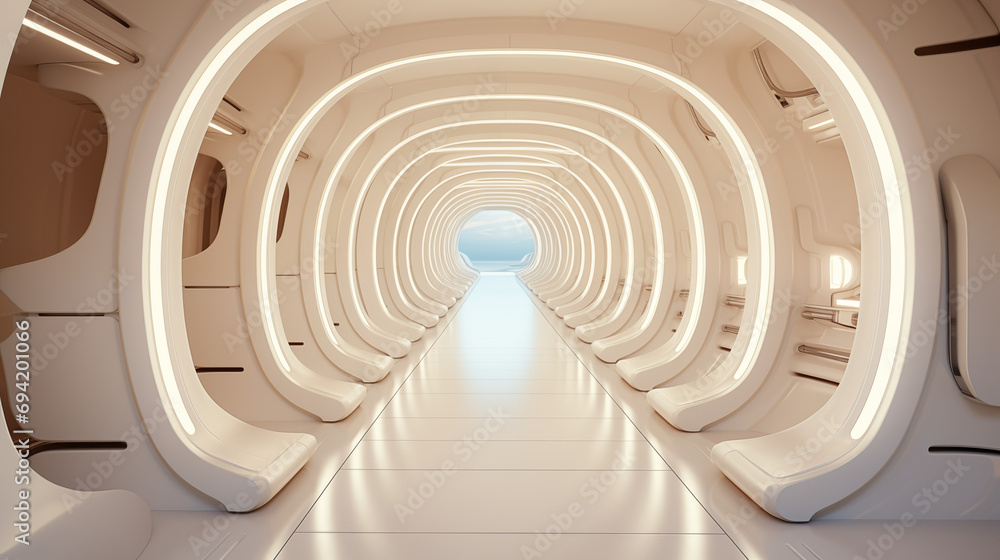 Fototapeta premium white room in futuristic style, cozy, vintage style, 3d background, abstract background, 3d render, generate ai