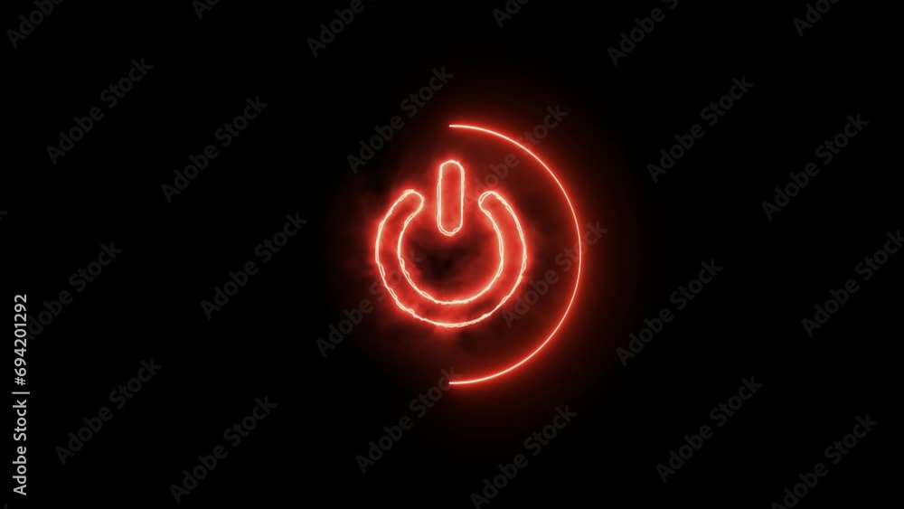 Neon power button icon on black background 4k Neon power button icon on black background 4k
