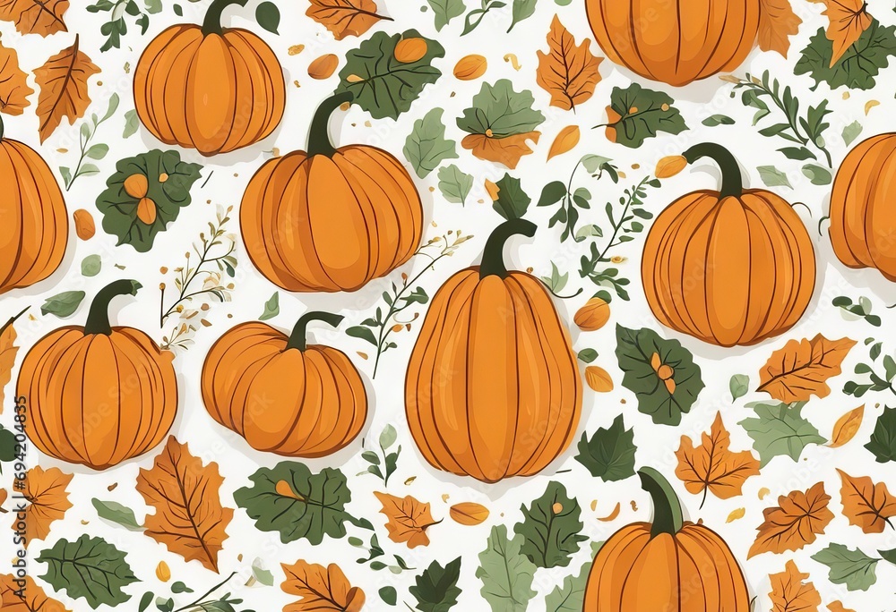 Pumpkin seamless border vector illustration in flat naive simple modern style. Autumn decorative gourd for thanksgiving
