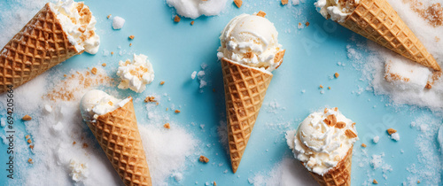 ice cream cones with a simple blue background