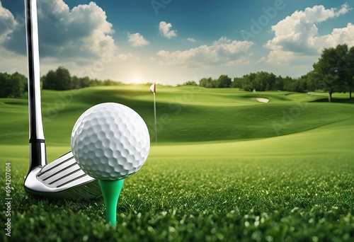 Golf tournament poster template with ball and grass Background