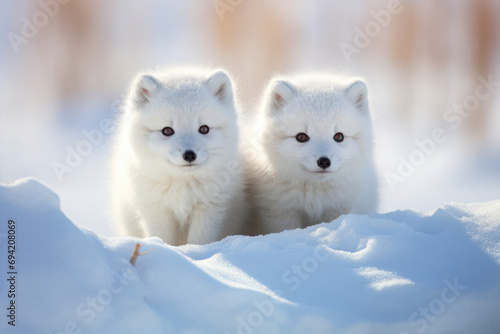 polar foxs playing in snow 