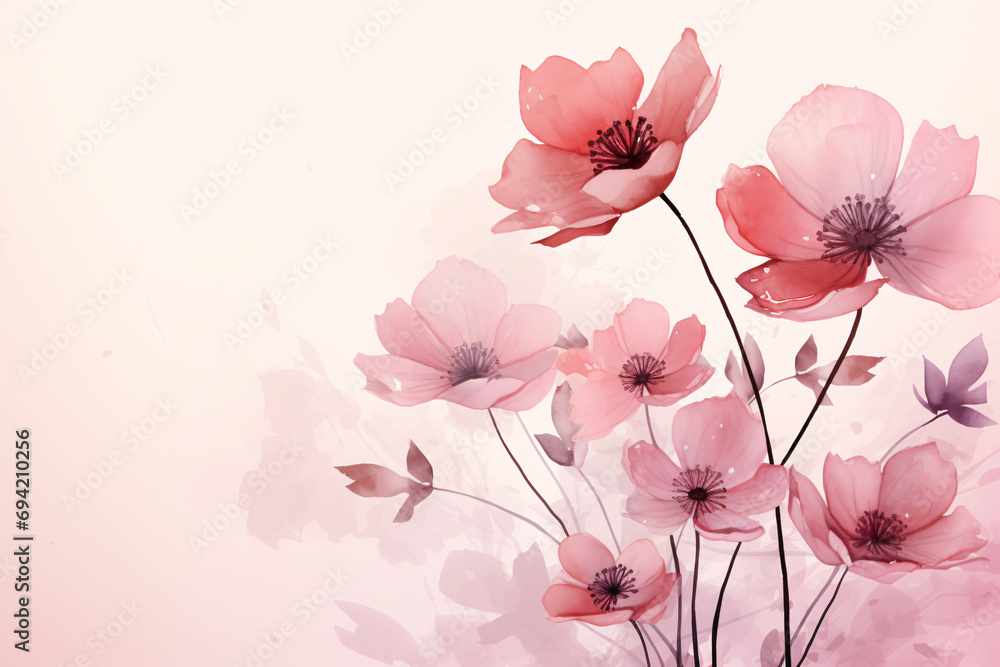 Elegant digital illustration of soft pink and red flowers, suitable for festive occasions and as decorative background.