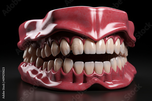 human dummy teeth of mouth dental denture smiling in front of doctor photo