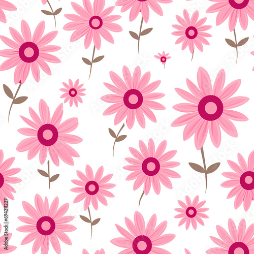 Minimalist pattern of bright pink daisies on a white background for Valentine's Day background. © Picture for You