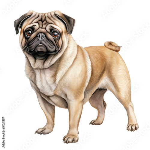 A pug standing watercolor clipart on transparent background photo