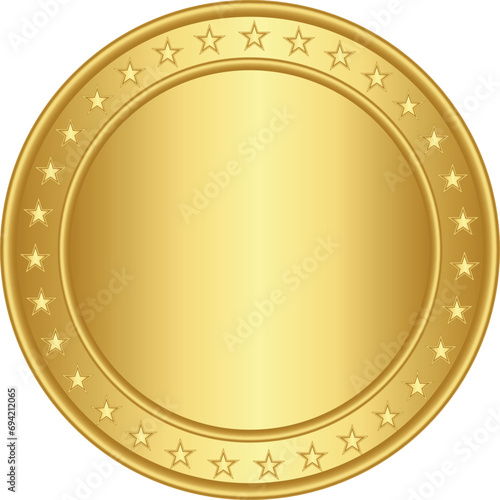 Euro gold coin on transparent background empty inside