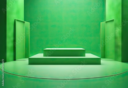 Abstract geometric shape green color minimalistic scene with podium stock photoBackgrounds, Color, Podium, Three Dimensional, Luxury photo