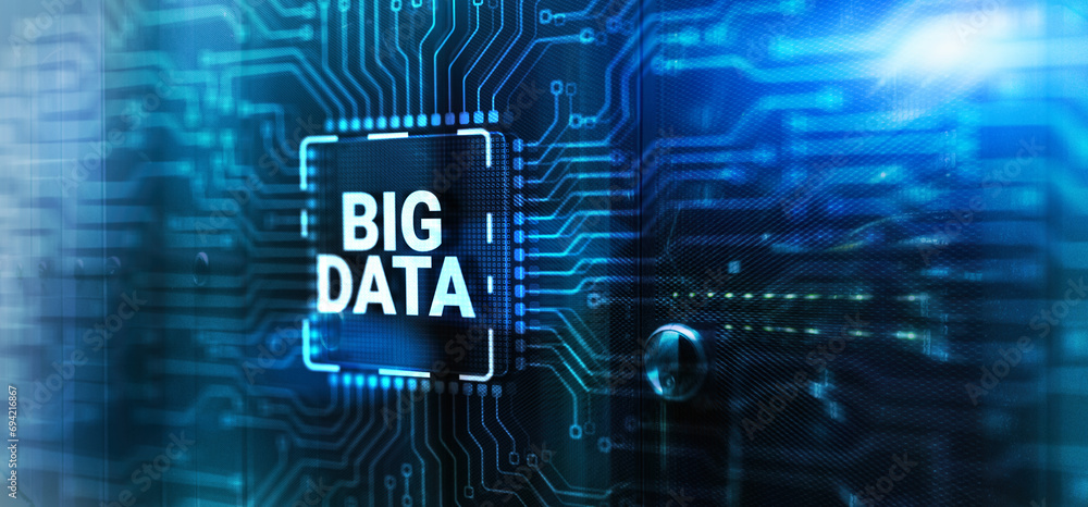 Big data on server racks background. 3d Electronic Circuit Board Chip Big data on server racks background. 3d Electronic Circuit Board Chip