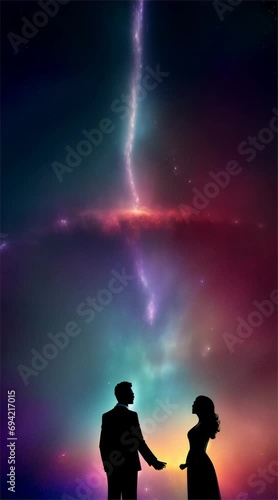 silhouette of a loving couple with galaxy background