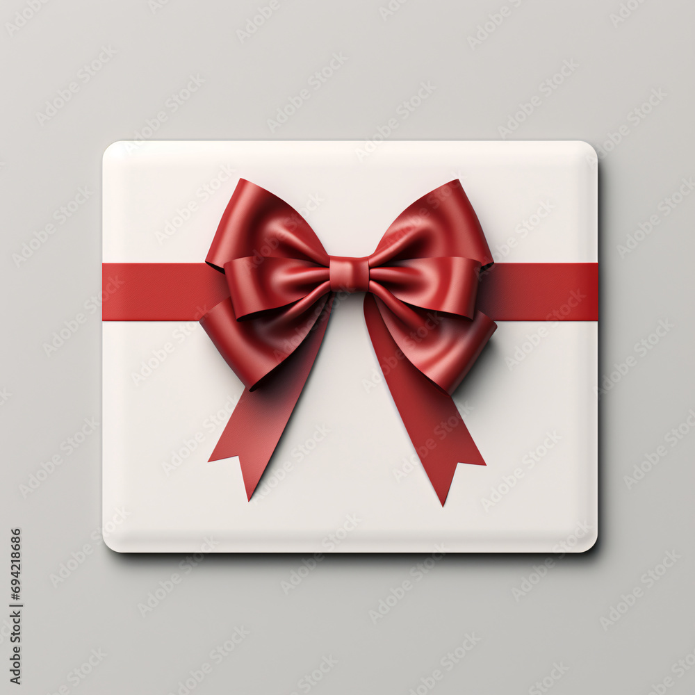 A white gift box with a glossy red ribbon and bow, suitable for celebrations and holidays like Christmas or birthdays. A white gift box with a glossy red ribbon and bow, suitable for celebrations and holidays like Christmas or birthdays.