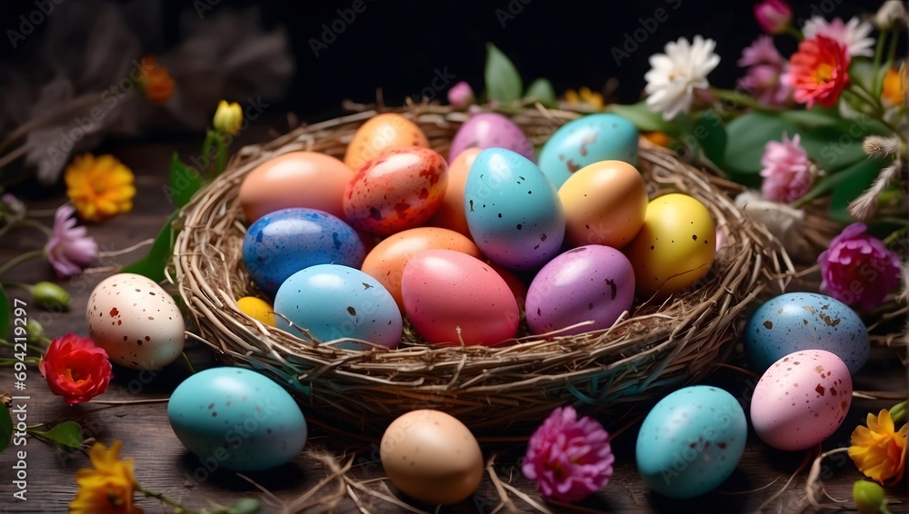 colored eggs in the nest colored eggs in the nest