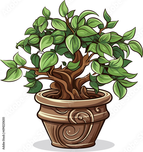 Beautiful bonsai vector image featuring vibrant green leaves in a brown pot. A visually appealing and versatile element for your design needs.