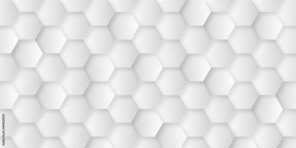 Abstract background of hexagon. White honeycomb with a gradient color. Isometric geometry. colorful hexagons background. Random displacement. Good background. Simply geometric pattern and Copy space. - obrazy, fototapety, plakaty 