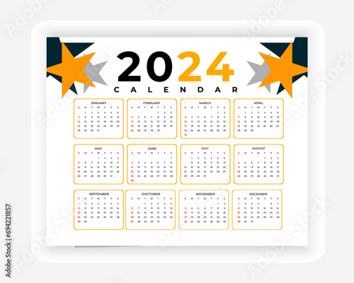 vector colorful 2024 calendar design