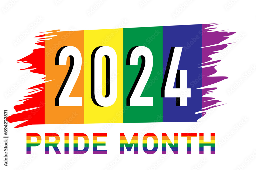 illustration of rainbow colors with texts '2024 Pride Month', concept for LGBTQ+ community in pride month. - obrazy, fototapety, plakaty 