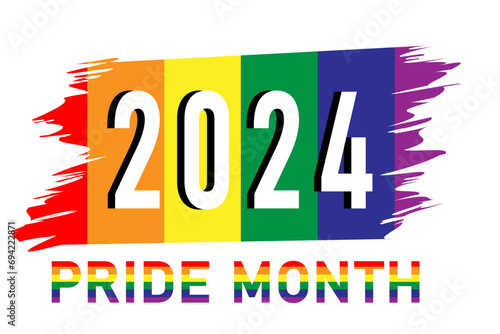 illustration of rainbow colors with texts '2024 Pride Month', concept for LGBTQ+ community in pride month.