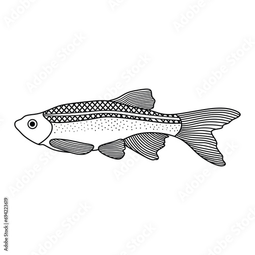 Hand drawn Cartoon Vector illustration White Cloud Mountain Minnow fish icon Isolated on White Background