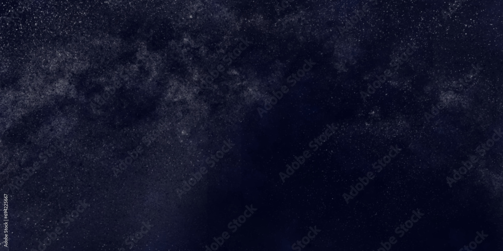 Watercolor space background. Grunge space glitter background. Blue watercolor, dark space particular background