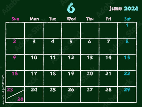 2024年6月黒板カレンダー