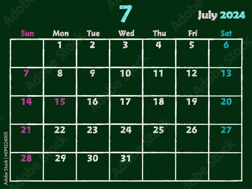 2024年7月黒板カレンダー