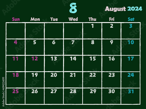 2024年8月黒板カレンダー