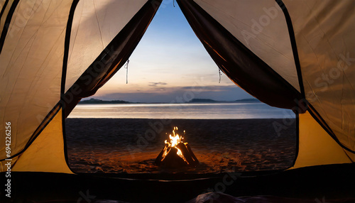 views of the beach from inside the tent