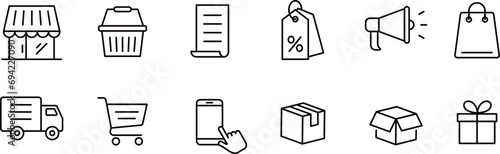 ショッピングに関する線画アイコンセット