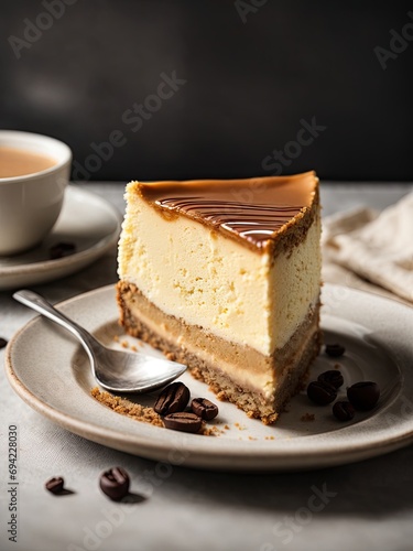 Slice of baked coffee cheesecake, Baked coffee cheesecake slice, Coffee cheesecake slice, slice of cake