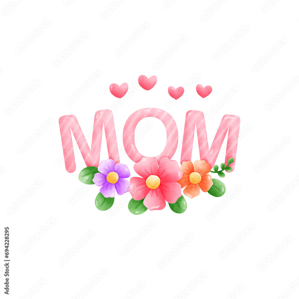 Cartoon drawing of the word Mother decorated with flowers, clip art of the word Mother decorated with flowers for other art designs, pictures about Mother's Day.