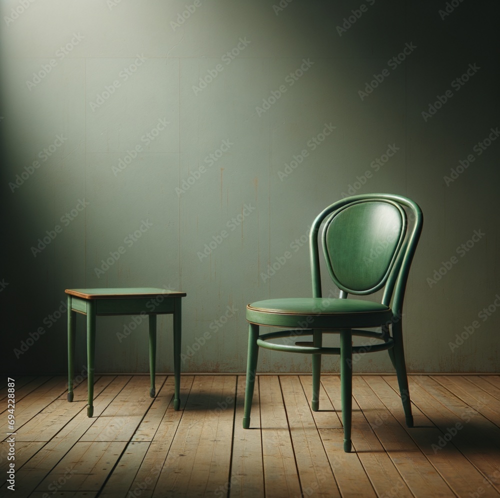 Empty Green Indoor Room with Furniture and Wall Empty Green Indoor Room with Furniture and Wall
