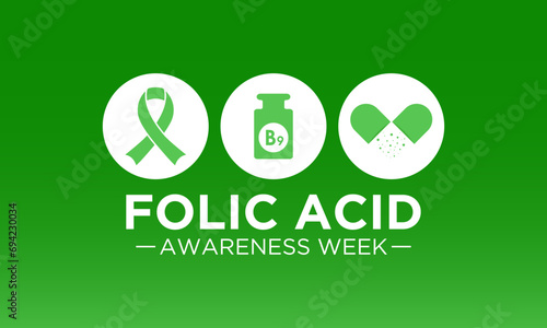 National Folic Acid Awareness Week. January is National Folic Acid Awareness Week. Vector template for banner, greeting card, poster with background. Vector illustration.
