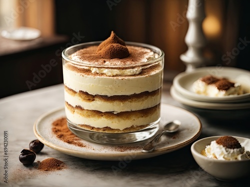 Italian dessert Tiramisu, classic Tiramisu Italian dessert, Italian tiramisu dessert, Atmospheric photo of tiramisu dessert, Tiramisu with Mascarpone Cheese, Tiramisu made with Mascarpone Cheese