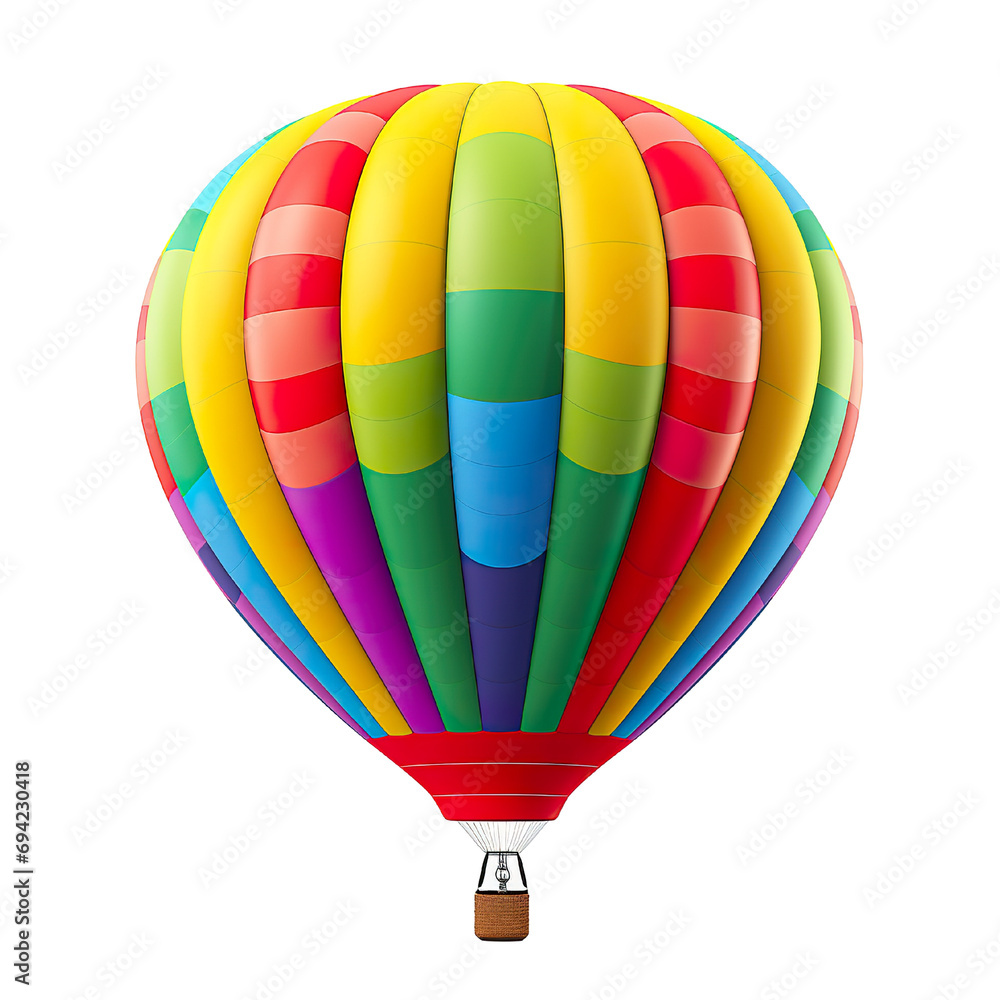 Fototapeta premium photography of a colored 3D hot air balloon, ultra-realistic, photorealistic, isolated on white background PNG