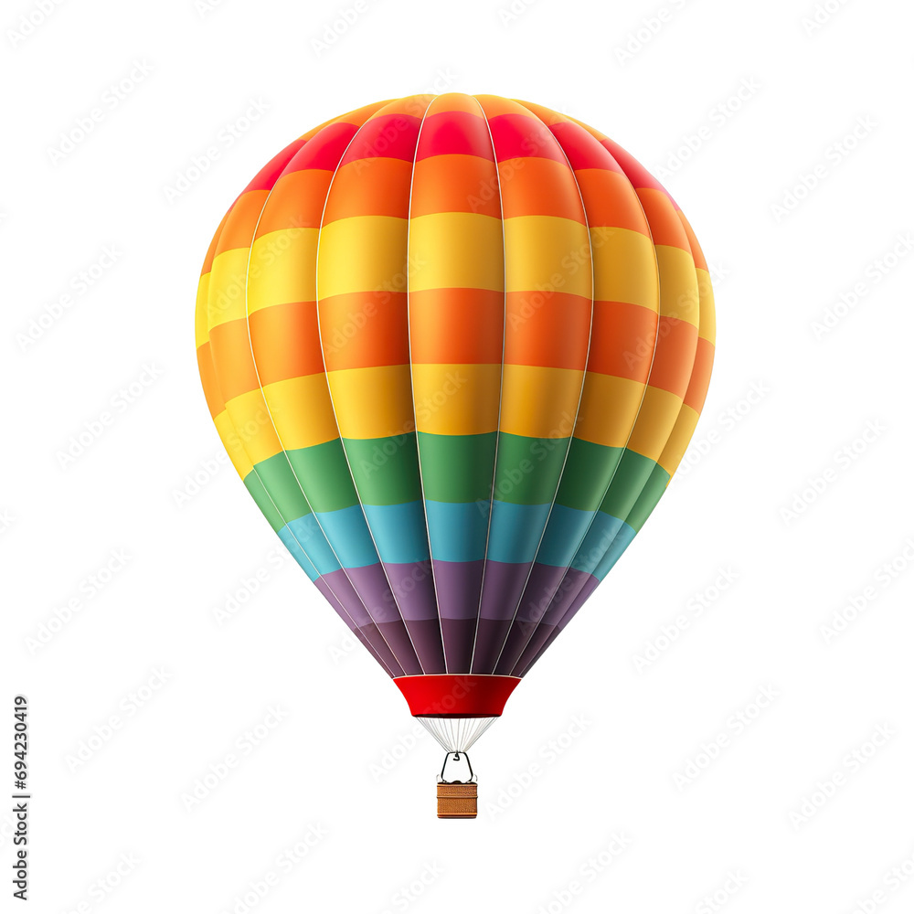 Fototapeta premium photography of a colored 3D hot air balloon, ultra-realistic, photorealistic, isolated on white background PNG