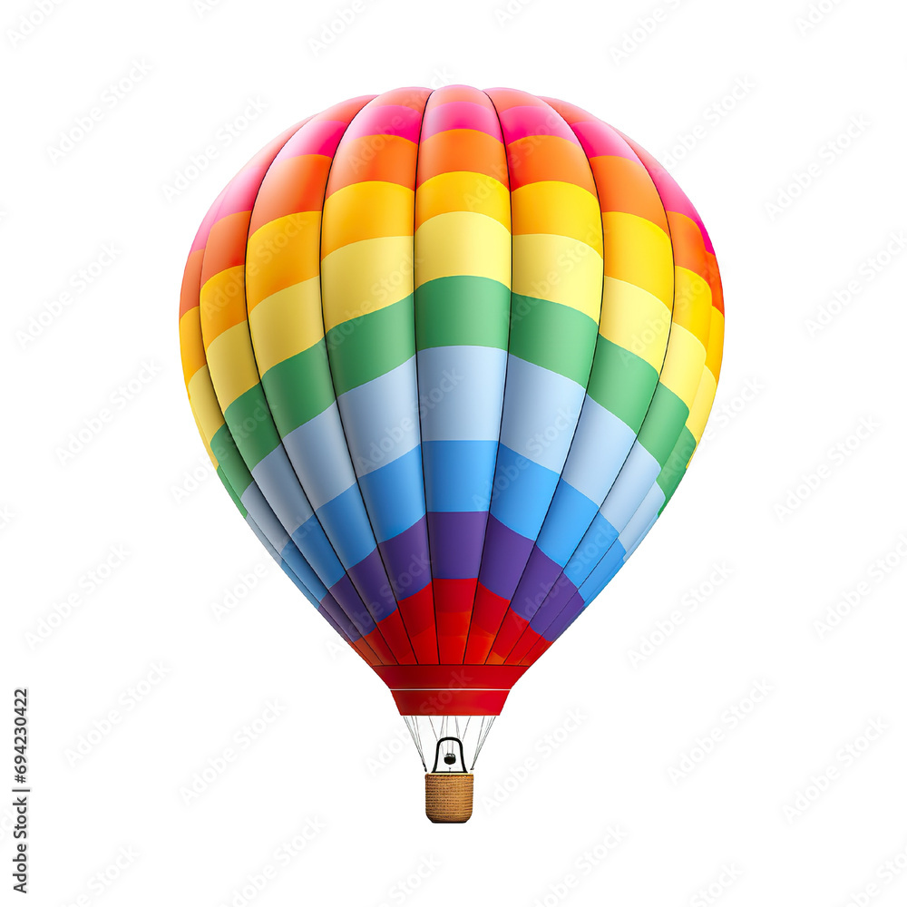 Fototapeta premium photography of a colored 3D hot air balloon, ultra-realistic, photorealistic, isolated on white background PNG