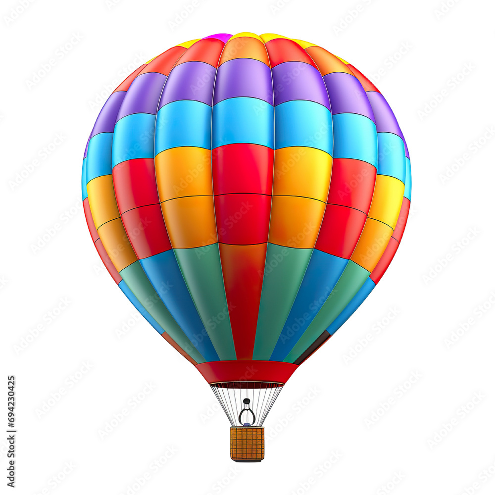 Fototapeta premium photography of a colored 3D hot air balloon, ultra-realistic, photorealistic, isolated on white background PNG