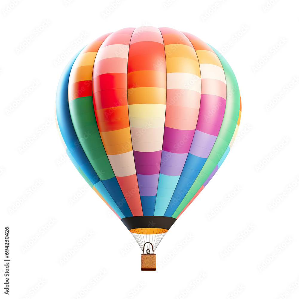 Fototapeta premium photography of a colored 3D hot air balloon, ultra-realistic, photorealistic, isolated on white background PNG