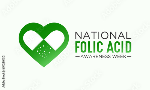 National Folic Acid Awareness Week. January is National Folic Acid Awareness Week. Vector template for banner, greeting card, poster with background. Vector illustration.