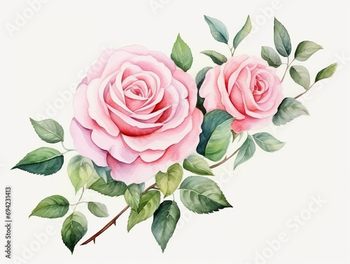 ピンクの薔薇の花のイラスト　Generative AI photo