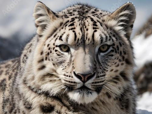 A close up of a cute wild animal, snow leopard