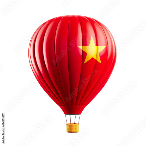 photography of a Vietnam flag color style colored 3D hot air balloon, ultra-realistic, photorealistic, isolated on white background PNG photo