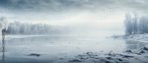 Winter landscape with frozen lake, far-distance view © Ozis